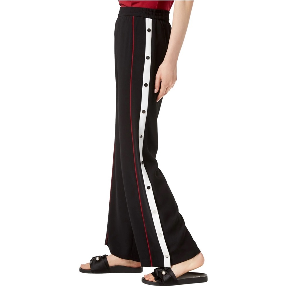 Bar III Women's Loire Valley Style Dress Pants Black Elastic Waist snap details